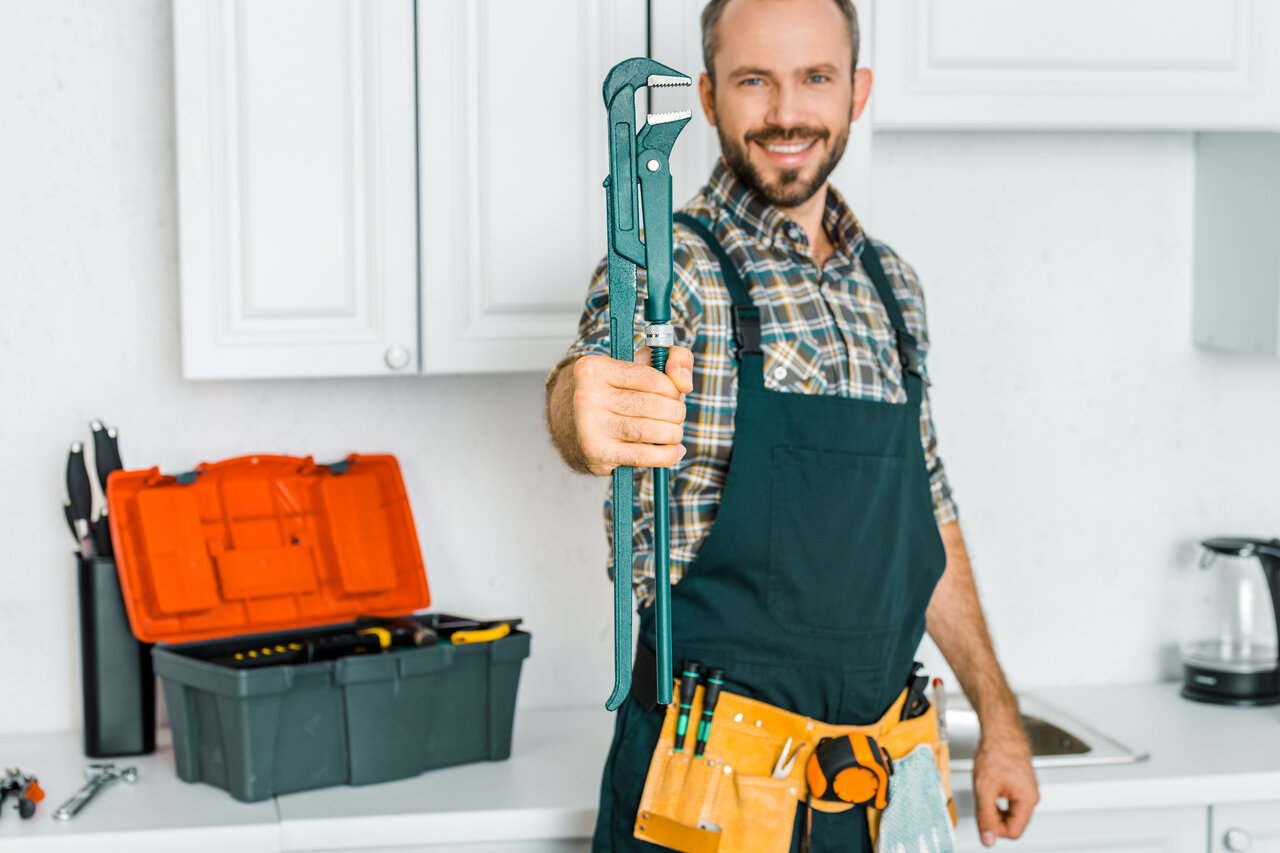rsz smiling handsome plumber showing monkey wrench in 2023 11 27 05 22 38 utc